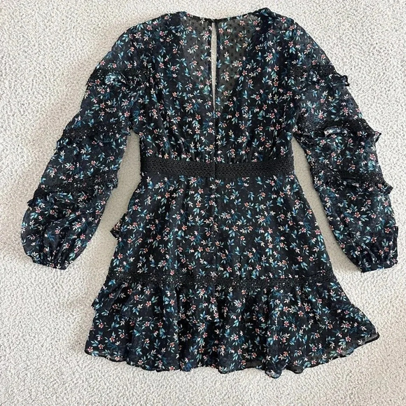 La Maison Talulah Dress Womens Medium Tiered Swiss Dot Ruffle Sheer Lace Aplique - Picture 13 of 16